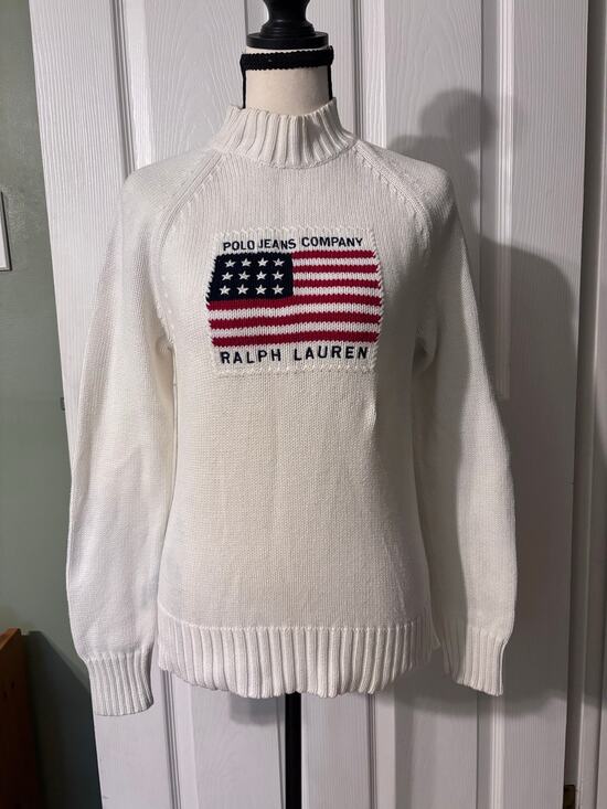 Polo Jeans Co. by Ralph Lauren Sweaters - Polo Jeans Co. Ralph Lauren American Flag Knit Sweater Women's Small 100% Cotton